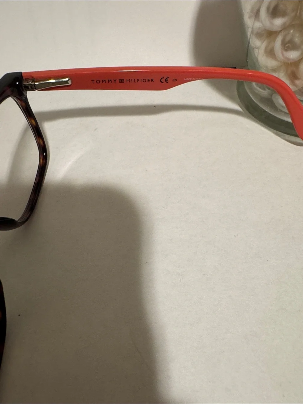 Tommy Hilfiger Tortoiseshell Frame with Coral/Red Temples Reading Glasses